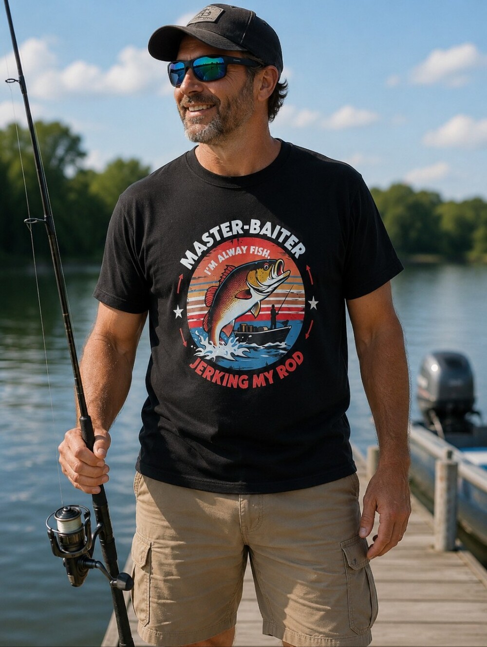 Funny Fishing "Master-Baiter" Graphic Tee Men's XL | New Without Tags